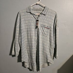 TOMMY JEANS NWT Blue Shirt Logo Letters All Over Size XS